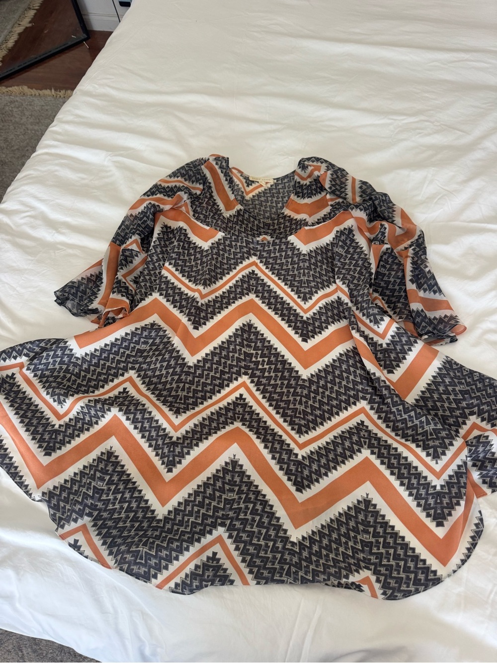 Paper Crown Zigzag Blouse in Rust, Black & White